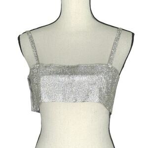 Da Veamor ALINA Rhinestone Crop Top S NEW Silver Gray Crystal Shimmer Night Out